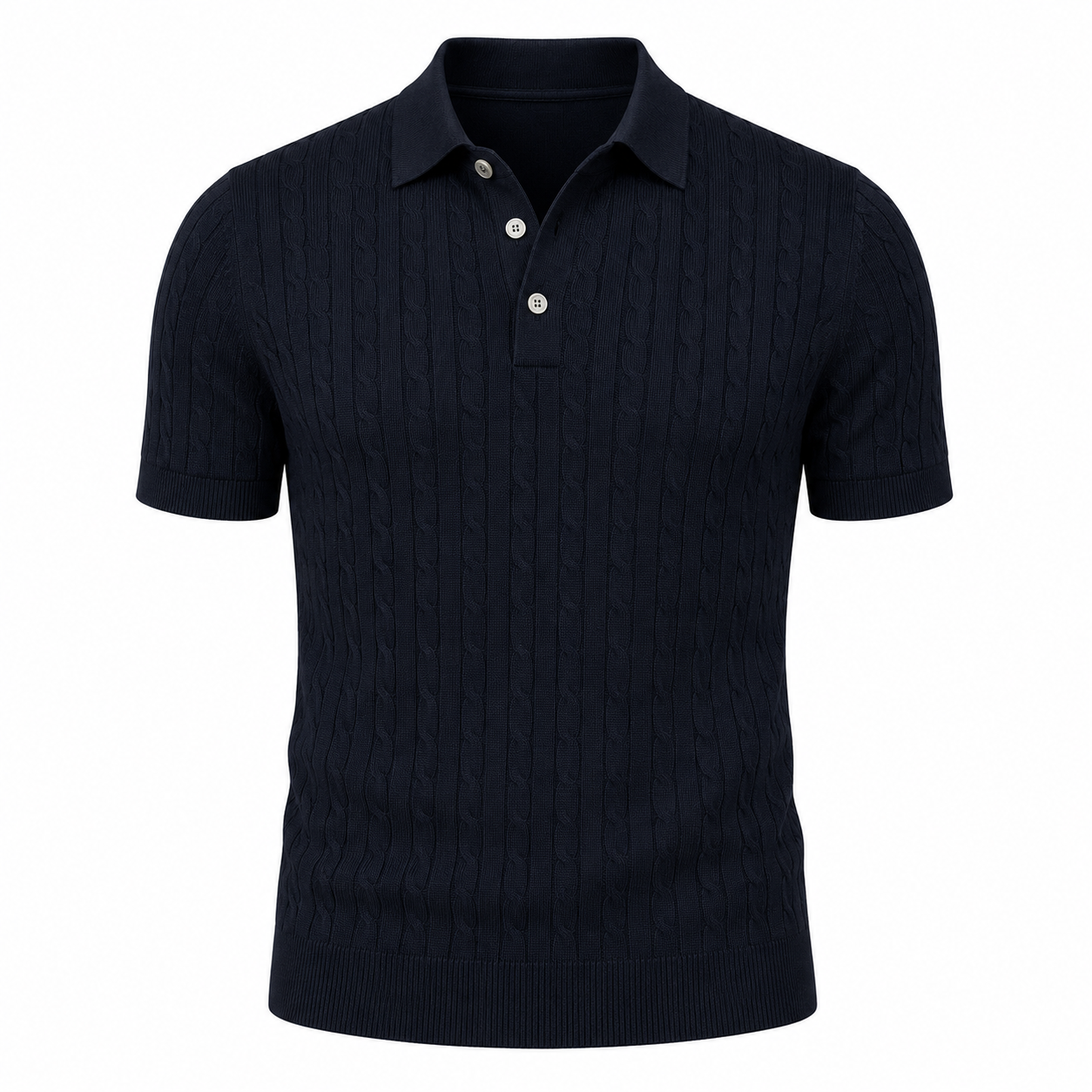 Virello Riviera Cable Knit Polo – Midnight Navy